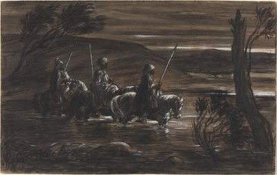 川を渡る 3 人のアラブの騎手 作： Alexandre Gabriel Decamps