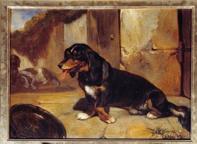 バセットハウンド 「休息中の狩猟犬」 アレクサンドル・ガブリエル・デカン（1803-1860）の絵画 1834年 薄暗い 0,48x0,35 m パリ、ルーヴル美術館 作： Alexandre Gabriel Decamps