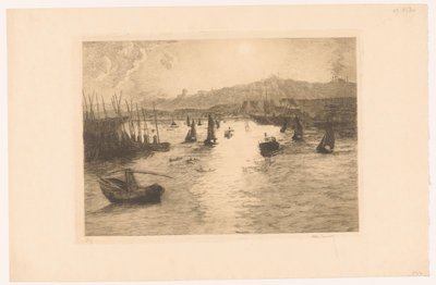 夕日が沈む港 作： Alexandre Lunois (signed by artist)