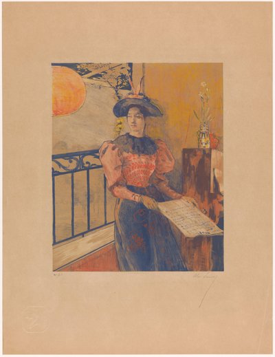 楽譜を手に立っている女性 作： Alexandre Lunois (signed by artist)