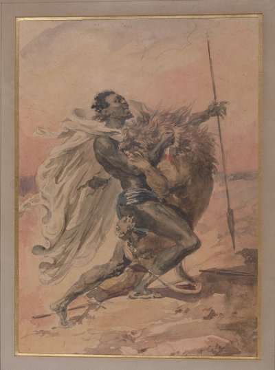 戦士とライオンの闘争 作： Alexandre Marie Colin