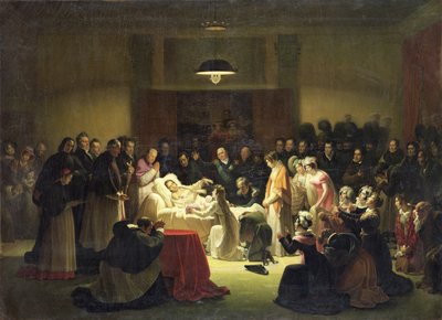 1820年2月14日、パリオペラハウスの管理室でのフランスのシャルルフェルディナンドの最後の瞬間（1778〜1820年）、1828年頃 作： Alexandre Menjaud