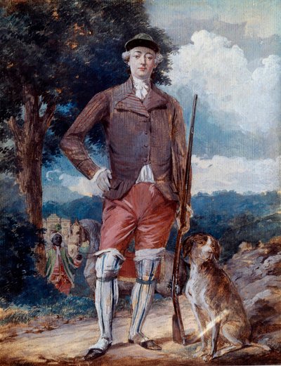 フランスのシャルル フィリップ (1757-1836) の足元の肖像画、アルトワ伯、将来のシャルル 10 世、狩人のスーツ姿 水彩画 アレクサンドル モワット (1750-1828) 18 世紀 アミアン、ピカルディ美術館 作： Alexandre Moitte