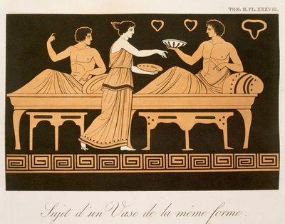 バッカスの宴」テーブル38（1813-24年に出版された「グレックの壺コレクション第2巻」より）（カラーリトグラフ 作： Alexandre de Laborde