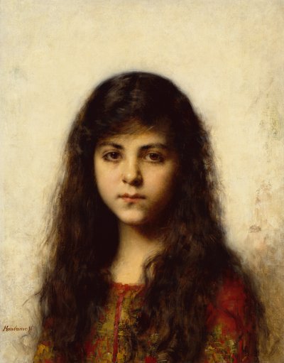 若い女の子の肖像（キャンバスに油彩） 作： Alexei Alexevich Harlamoff