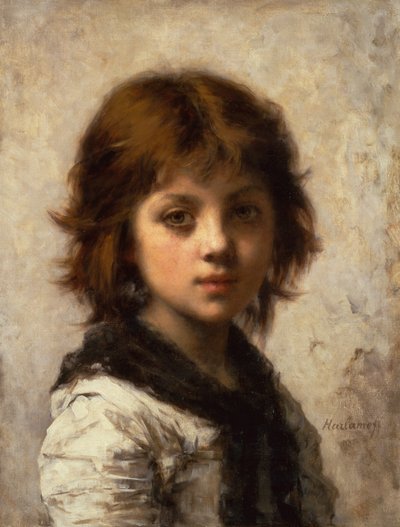 若い女の子（キャンバスに油彩） 作： Alexei Alexevich Harlamoff