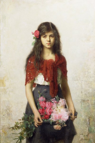 花を持つ少女 作： Alexei Alexevich Harlamoff