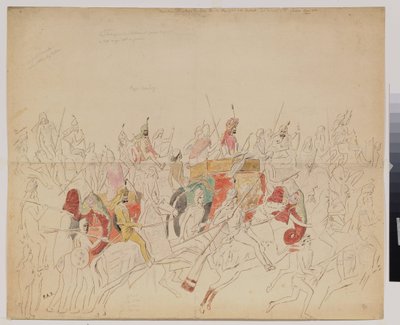 パンジャブ（インド）のマハラジャ・シェール・シン（1807-1843）とその宮廷。 Alexei Dmitrievich Saltykov (1806-1859) の作品、紙に水彩鉛筆とインク 作： Alexei Dmitrievich Saltykov