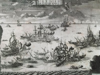 1720 年、1721 年 7 月 27 日のグレンガムの戦い。 作： Alexei Fyodorovich Zubov