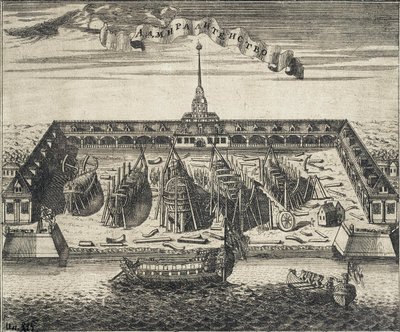 サンクトペテルブルクのアドミラルティ造船所の眺め、1717 年 作： Alexei Ivanovich Rostovtsev