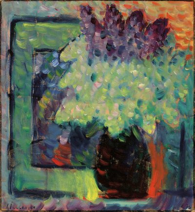 花瓶に入ったライラックの大きな静物ブーケ、1936年。 作： Alexei Javlensky von