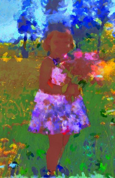 庭で花束を持つ少女,2020,(ミクストメディア) 作： Alexei Makhov