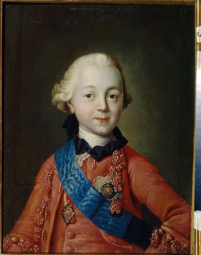 子供の頃のパーヴェル・ペトロヴィッチ・ロマノフ大公 (1754-1801) の肖像画。 彼はパウロ一世の名でロシアのツァーリとなる。 （パベル・ペトロヴィッチ大公の子供時代の肖像）。 アレクセイ・ペトロヴィッチ・アントロポフ (1716-1795) の絵画 作： Alexei Petrovich Antropov