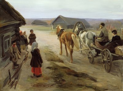 村に学校の先生がやってきます。 1908-14 作： Alexei Steipanovitch Stepanov