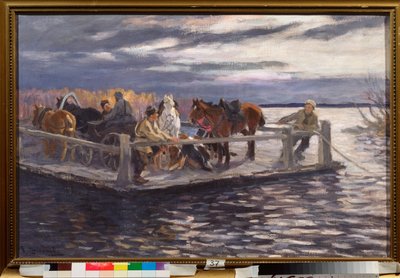 Un vat (A Ferry) - Alexei Stepanovich Stepanov (1858-1923) による絵画、キャンバスに油彩、1900 年頃 - ロシア美術、20 世紀初頭 - 国立野外博物館ロストフ クレムリン、ロストフ (ロシア) 作： Alexei Steipanovitch Stepanov