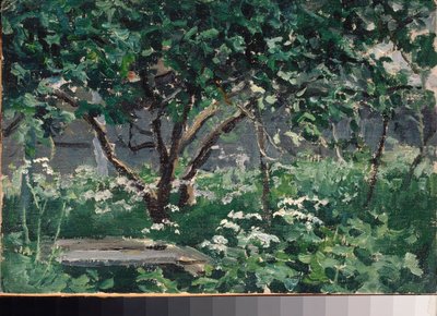 庭の一角 - Alexei Stepanovich Stepanov (1858-1923) の作品、ボール紙に油彩 作： Alexei Steipanovitch Stepanov