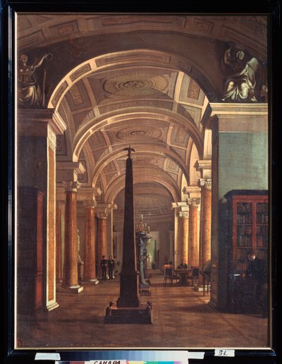 サンクトペテルブルクのエルミタージュ図書館の眺め (エルミタージュ図書館の眺め) - Alexei Vasilyevich Tyranov (1808-1859) による絵画、キャンバスに油彩、1826 年頃、ロシア美術 作： Alexei Vasilievich Tyranov