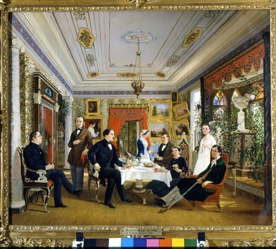 ティーテーブル ヴォロスコフ・アレクセイ・ヤーコヴレヴィッチ（1822～1882）の絵画 作： Alexei Yakovlevich Voloskov