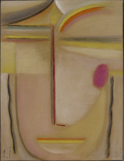 アブストラクトヘッド：ゴールドとピンク、1931年（段ボールに油彩） 作： Alexej von Jawlensky