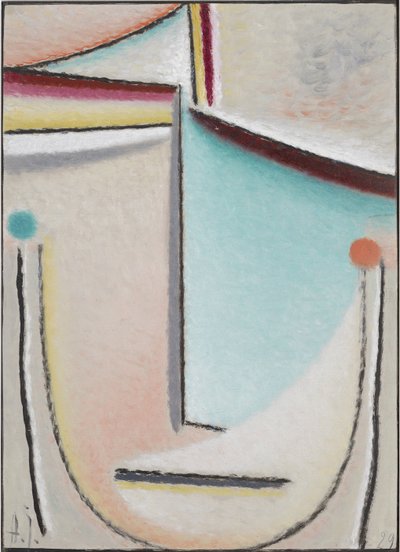 アブストラクトヘッド：ピンクライトブルー、1929年（段ボールに油彩） 作： Alexej von Jawlensky