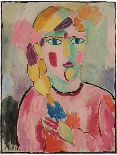 青い目とポニーテールの女の子。青い目と三つ編みの少女、1916年頃 作： Alexej von Jawlensky