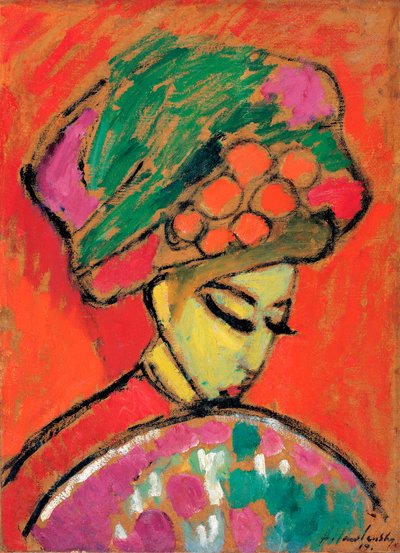 花の帽子をかぶった少女 - アレクセイ・フォン・ジャヴレンスキー (1864-1941) 油彩、ボール紙、67.5x49 cm 作： Alexej von Jawlensky