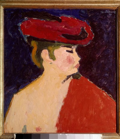 Le chale rouge 絵画 アレクセイ・フォン・ジャヴレンスキー (Alexi von Jawlensky, Alexej von Javlenski) (1864-1941) 20世紀 ミュンヘン。スタングル・ギャラリー 作： Alexej von Jawlensky