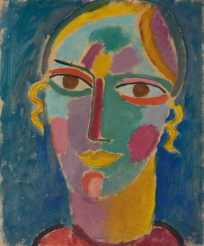 神秘的な頭：青い背景の女性の頭、1917年頃 作： Alexej von Jawlensky