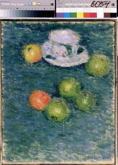 静物。 リンゴとカップ。 (静物画。リンゴとカップ) アレクセイ・フォン・ジャヴレンスキー (アレクセイ・フォン・ヤヴレンスキー、アレクセイ・フォン・ヤヴレンスキー) (1864-1941) の絵画、キャンバスに油彩、1903 年頃。ロシア美術、20 世紀の表現主義。 国立トレチャコフ美術館、モスクワ。 作： Alexej von Jawlensky