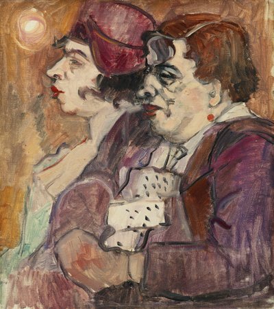 ボトル、フルーツ、フィギュアのある静物。瓶、果物、図のある静物c。 1907-1908 作： Alexej von Jawlensky