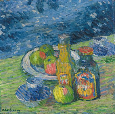 ボトルとフルーツのある静物 作： Alexej von Jawlensky