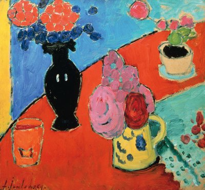 アレクセイ・ジャウォレンスキー（1864-1941）の「花瓶と水差しのある静物」。 作： Alexej von Jawlensky