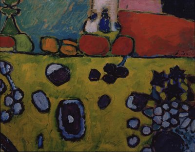 カラフルなテーブルクロスのある静物、1909 作： Alexej von Jawlensky