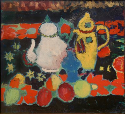 黄と白の壺のある静物画 作： Alexej von Jawlensky