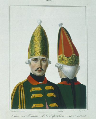 1762 年、1840 年代初頭のプレオブラジェンスキー連隊の擲弾兵帽 作： Alexey Gavrilovich Petrovsky