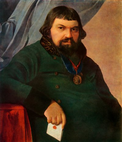 1830年代、1965年、ルシェフ出身の商人、オブラストソフの肖像。 作： Alexey Venetsianov
