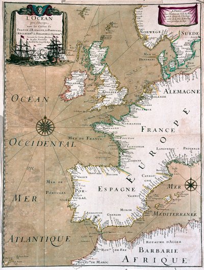 フランス、スペイン、ポルトガル、イギリス、オランダ、デンマークの海岸がある海 - by A 作： Alexis Hubert Jaillot