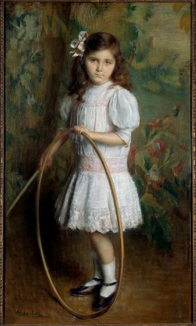 フープ絵画のアーティストの娘 Alexis Axilette (1860-1931) 1909 アンジェ、美術館 - フープを持つアーティストの娘。 Alexis Axilette (1860-1931) の絵画 作： Alexis Axilette