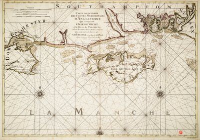 英国沿岸、ワイト島、ポーツマス港の海図 作： Alexis Hubert Jaillot