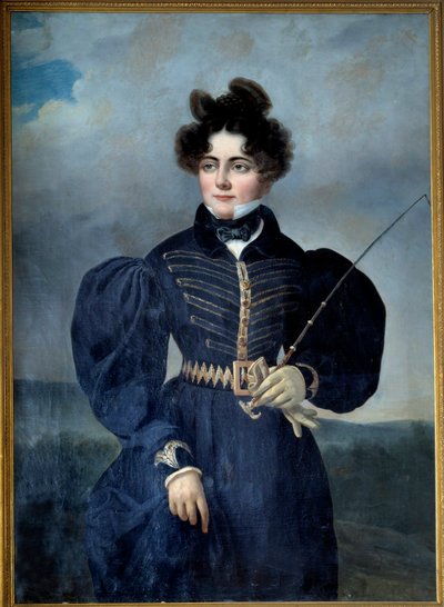 狩猟服を着たフォイケルス男爵夫人ソフィー・ドーズ（1790-1840）の肖像画 アレクシス・ヴァルブルン（1803-1852）の絵画 1830年 Sun.1,3x0,91 m シャンティイ、コンデ美術館 作： Alexis Leon Louis Valbrun