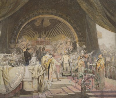 ボヘミアのオットカル2世。 スラブ王朝の連合 サイクル The Slav Epic Sketch. 作： Alfons Marie Mucha