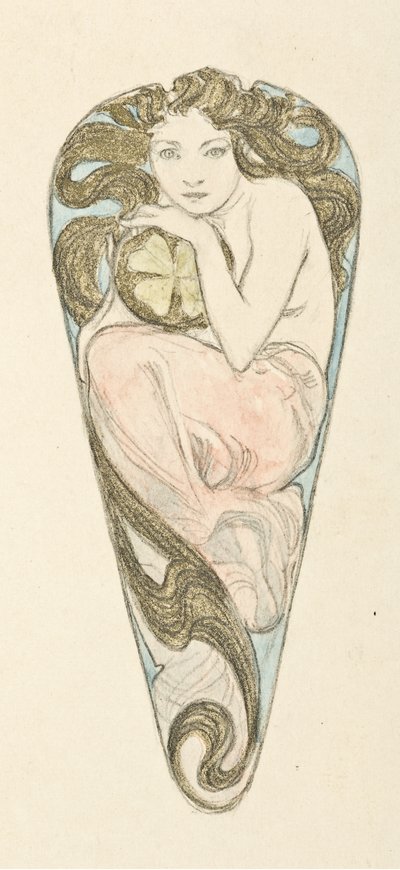 大きなボディス クラスプのペンダントのミニチュア プロジェクト、c。 1900年。 作： Alfons Marie Mucha
