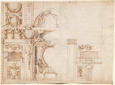 1637年、神聖ローマ皇帝フェルディナント2世を偲んでフィレンツェのサン・ロレンツォで行われた「エッセキー」のための習作 作： Alfonso Parigi
