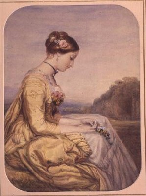 AB0100 黄色いドレスの座った女性（水彩画） 作： Alfred Edward Chalon