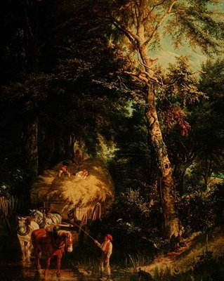 Crossing the Brook（油彩・キャンバス） 作： Alfred Edward Chalon