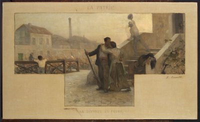アルクイユ・カシャン市役所の結婚会場のスケッチ：ラ・パトリ-玄関の防御 作： Alfred Henri Bramtot