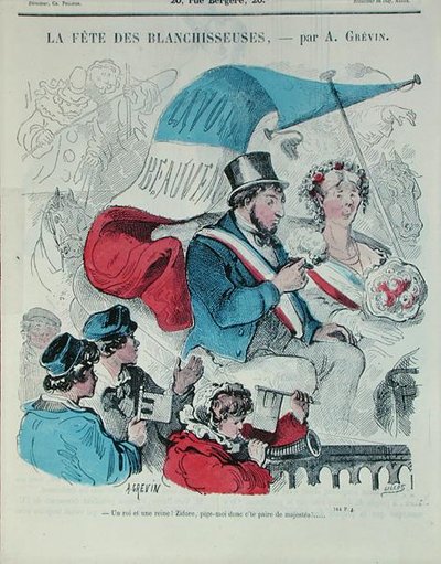 ブランキッスの祭り」を描いた漫画、ギロの彫刻、1860年頃（カラー彫刻版 作： Alfred (after) Grevin