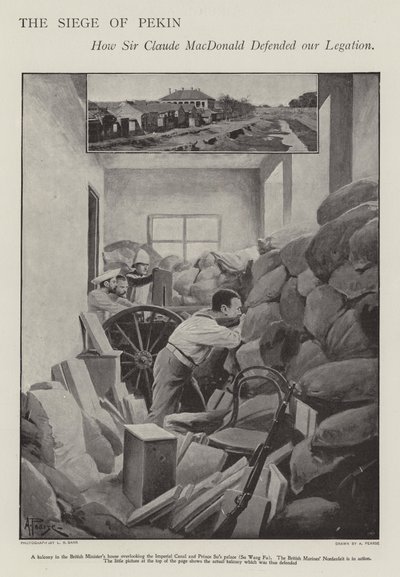 義和団の乱で包囲された北京の英国公使館を守る様子（リトグラフ 作： Alfred (after) Pearse