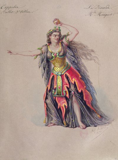 レオ・デリベス（1836-91）のバレエ「コッペリア」における「不和」の衣装デザイン 作： Alfred Albert