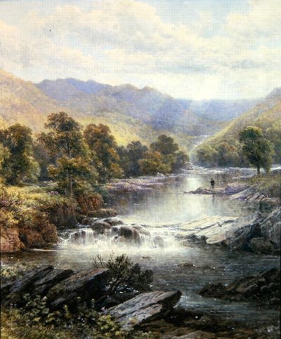 河川敷のアングラー 作： Alfred Augustus (after) Glendening